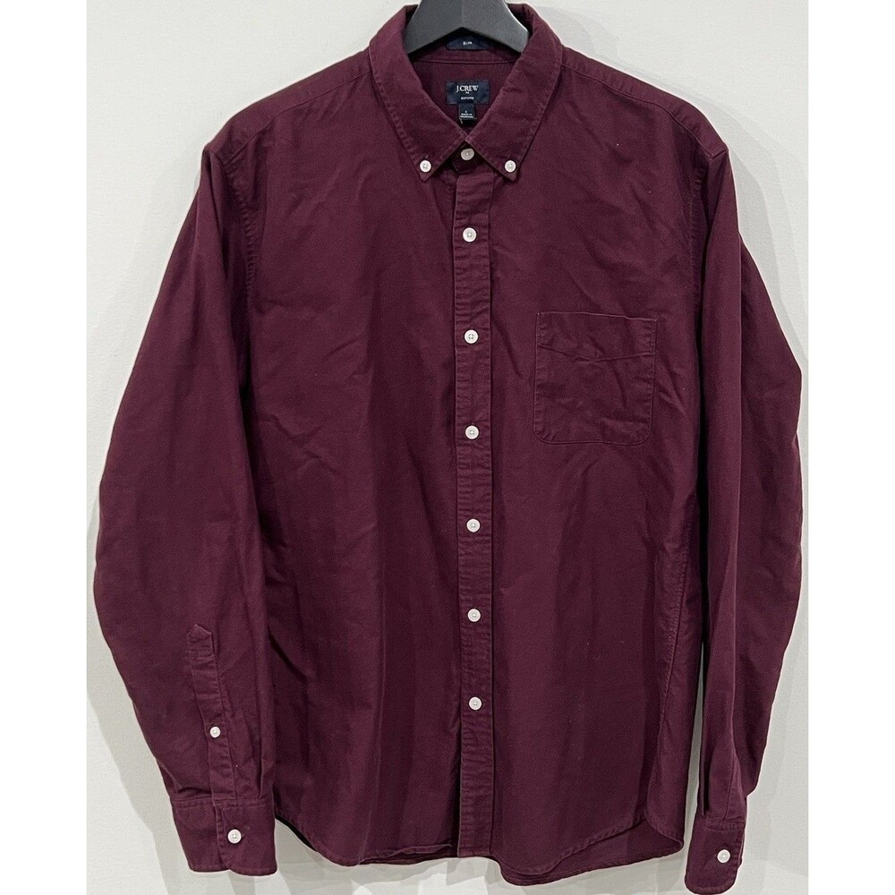 J.Crew Oxford Button Down Shirt Mens Burgundy Long Sleeve Cotton